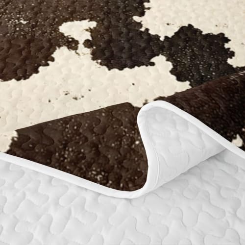Cowhide Quilt Set with Pillowcases - Black White Full Bedding Set - All Season Microfiber Bedspread