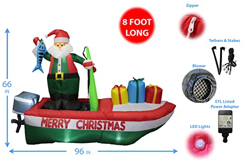Christmas Inflatable Decorations Bundle with Lighted Santa Lantern & Santa on Fishing Boat