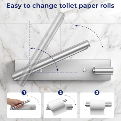 Brushed Nickel Toilet Paper Holder Wall Mount Double Pivoting Post SUS304 Stainless Steel