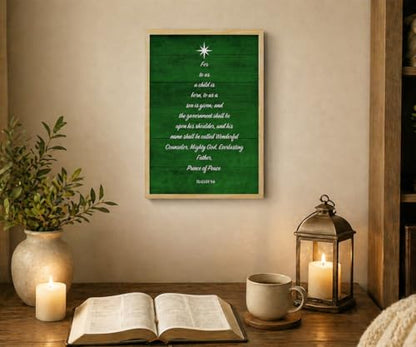 Christian Bible Verse Wall Art Framed - Isaiah 9:6 Scripture Poster 16x24 Inches Christmas Tree Variation