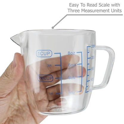 EIKS 9oz/250ml Glass Measuring Cups Coffee Milk Frothing Pitcher for for Espresso Cappuccino Latte Maker in Kitchen Restaurant