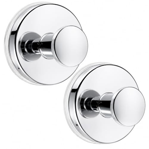 2 Pack Chrome Suction Cup Shower Hooks No Drill Bathroom Towel Robe Hooks