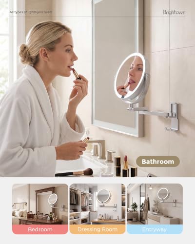 Brightown Sliver Wall-Mounted Lighted Makeup Mirror 1X/10X Magnification with LED