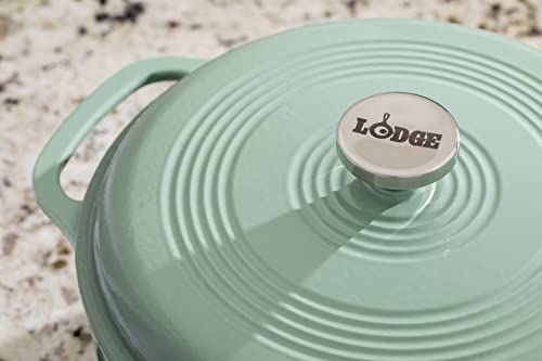 Lodge 6 Quart Enameled Cast Iron Dutch Oven with Lid – Dual Handles – Oven Safe up to 500° F or on Stovetop - Use to Marinate, Cook, Bake, Refrigerate and Serve – Desert Sage