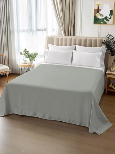 Queen Size Flat Sheet - Muted Pea Green Microfiber Bed Sheet, 90x102, Soft & Breathable