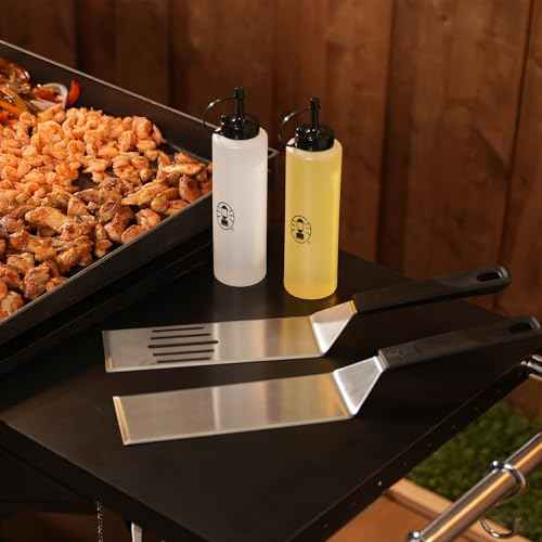 Coleman Flat Top 5-Piece BBQ Griddle Tool Kit, Stainless Steel Grilling Tool Kit with 2 Spatulas, Scraper, and 2 Squeeze Bottles, for Gas Grills and Griddles