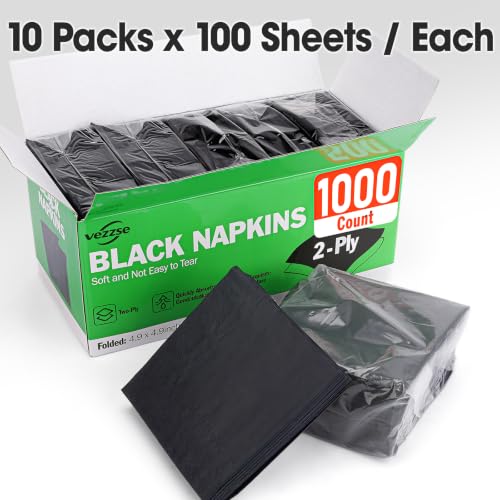 Black Cocktail Napkins Bulk Pack 2-Ply Disposable 4.9x4.9 Inch for Parties & Bar