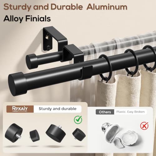 Heavy Duty Double Curtain Rod Set - Black, Adjustable 36-153 Inches