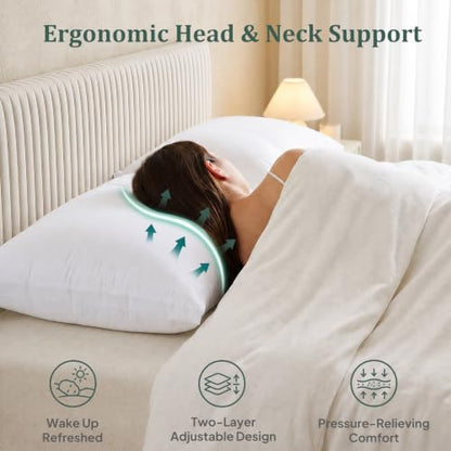 Adjustable Queen Size Bed Pillows Set of 2 - Hotel Luxury Comfort, 3 Heights