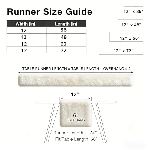 White Faux Fur Table Runner 12x60 Inch Christmas Holiday Decor - Cozy & Elegant