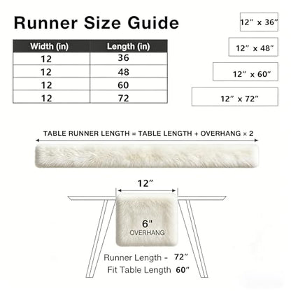 White Faux Fur Table Runner 12x60 Inch Christmas Holiday Decor - Cozy & Elegant