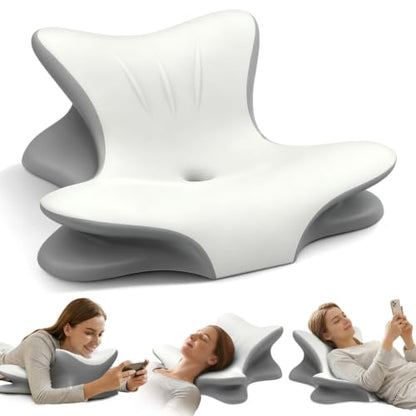 White & Grey Cervical Neck Pillow for Pain Relief, Ergonomic Memory Foam Wedge