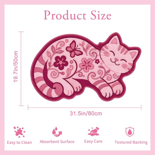 Pink Cat Bath Mat - Absorbent Rug for Bathroom, 19.7 x 31.5 Inches