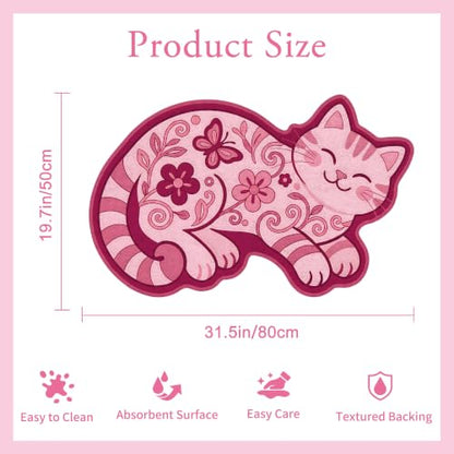Pink Cat Bath Mat - Absorbent Rug for Bathroom, 19.7 x 31.5 Inches
