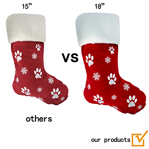 Large Christmas Stockings Set 2pcs Dog Paw & Snowflake Pattern Holiday Decor
