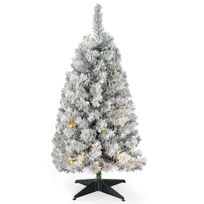 Okicoler 4ft Pre-Lit Flocked Artificial Christmas Tree with 80 LED Lights, 11 Modes, White Snow Finish