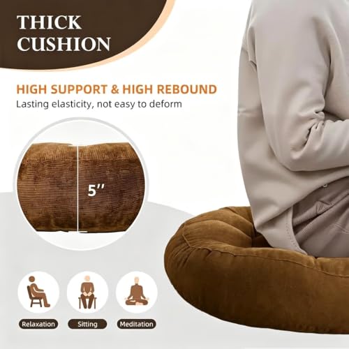 Floor Cushion 18.9 Inch - Large Tufted Corduroy Floor Pillow for Adults - Wine Red