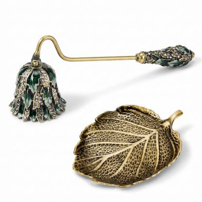 Decorative Candle Snuffer with Tray for Home Decor, Green
