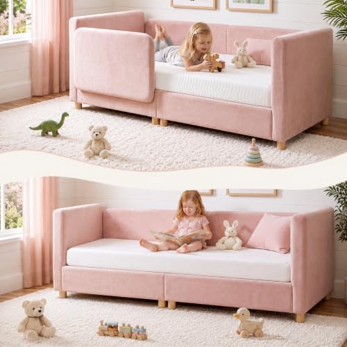 Pink Toddler Floor Bed 2-in-1 Montessori Bed with Removable Rails - Crib Size Sofa Bed