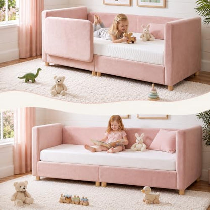 Pink Toddler Floor Bed 2-in-1 Montessori Bed with Removable Rails - Crib Size Sofa Bed