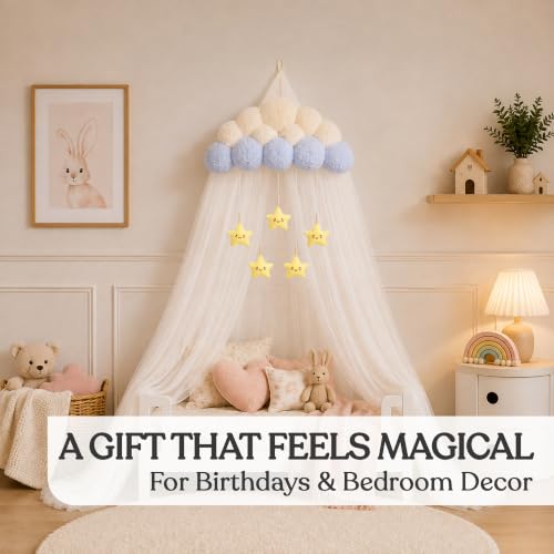 Kids Cloud Bed Canopy with Stars - Nursery Room Decor for Girls & Boys