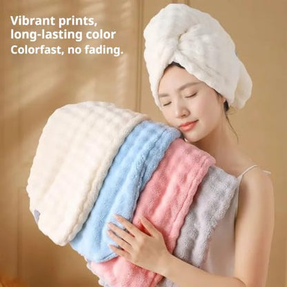 Pink+Gray Ultra Absorbent Fast-Drying Hair Turban with Reinforced Strap