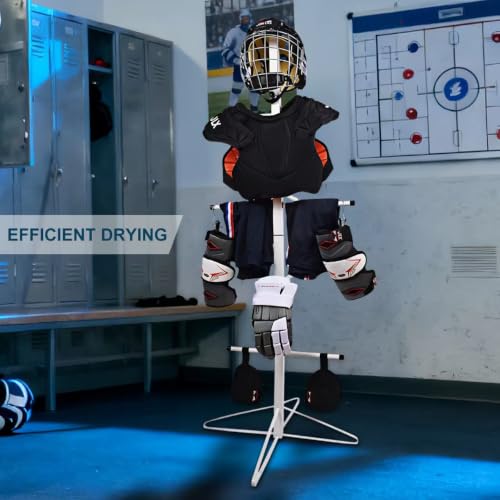 Hockey Equipment Drying Rack Metal Sports Gear Organizer with 4 Hanging Clips