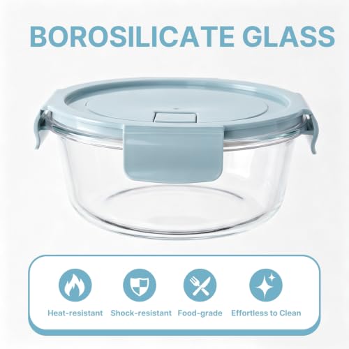 Blue Glass Meal Prep Containers 4 Pack - Leakproof, Airtight, 12oz