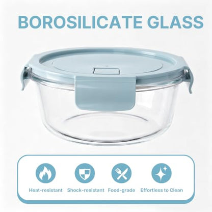 Blue Glass Meal Prep Containers 4 Pack - Leakproof, Airtight, 12oz