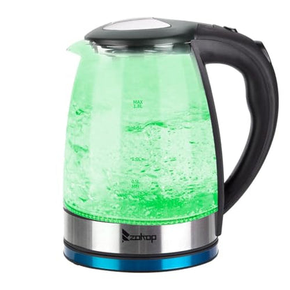Electric Glass Kettle 1.8L 1200W Fast Boiling with LED Lights, Auto Shut-Off
