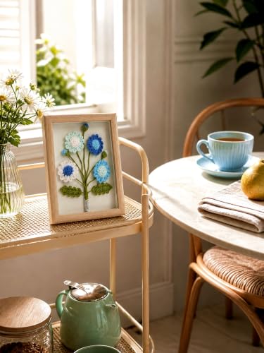 Crochet Flower Bouquet Shadow Box Frame Decor Gift - Blue, 1.2in