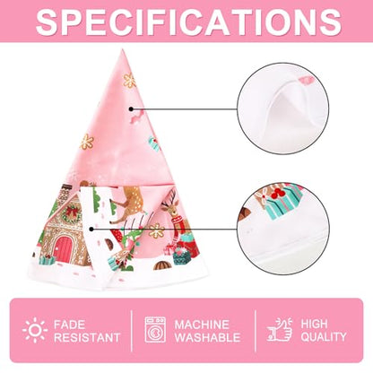 Pink Christmas Round Tablecloth 60x60 Inch Gingerbread House Reindeer Decoration