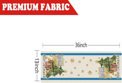 Jewish Christmas Table Runner Menorah Star of David Hanukkah Holiday Decor 13x36 Inch