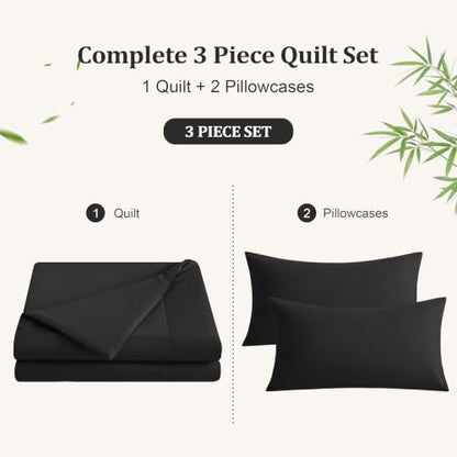 BEDSUM Twin Cooling Comforter Set - Black, 3-Piece Rayon Bamboo Blend