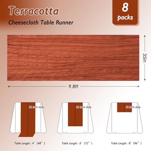 Terracotta Cheesecloth Table Runner 120 Inch Boho Wedding Decor - 8 Pack