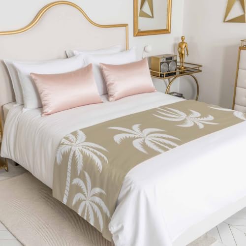 94x20 Inch King Size Bed Runner Scarf - Brown Palm Tree Tropical Decor