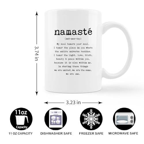 Namaste Coffee Mug 15oz - White Ceramic with HD Print, Dishwasher & Microwave Safe, Yoga Gift for Men & Women - Variation: White524