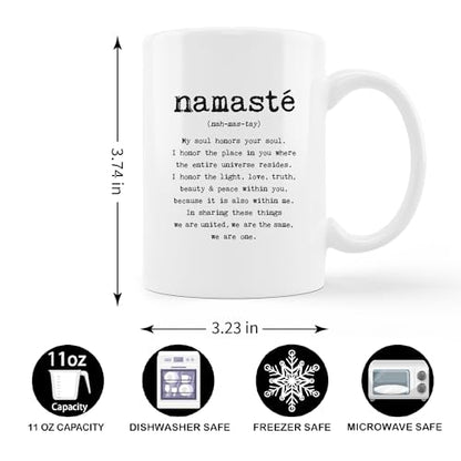Namaste Coffee Mug 15oz - White Ceramic with HD Print, Dishwasher & Microwave Safe, Yoga Gift for Men & Women - Variation: White524
