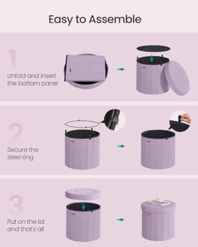 Purple Velvet Storage Ottoman Round Vanity Stool 18.5 inch