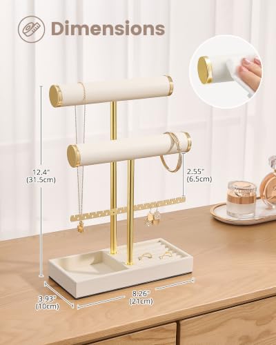 3-Tier Jewelry Stand Holder - Beaded Necklace and Bracelet Display, Beige