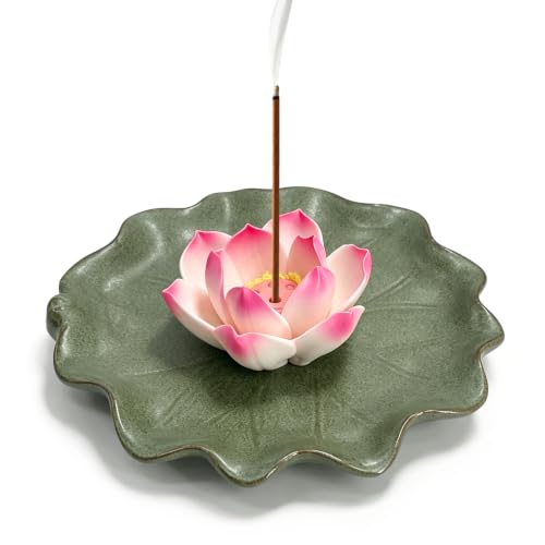 Ceramic Incense Holder with Detachable Lotus & Leaf Tray for Meditation
