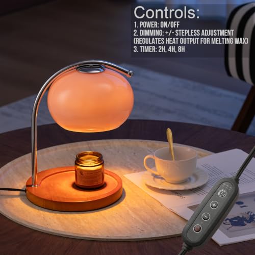 Pink Glass Candle Warmer Lamp with Bauhaus Design, Timer & Dimmable Light