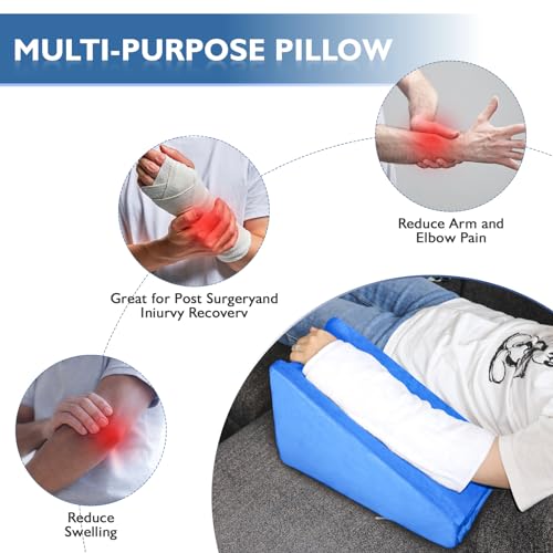 Hossmily Arm Elevation Pillow, Arm Wedge Elevation Pillow Excellent, Ergonomic Elbow Support Pillow for Sleeping Arm Pads Elbow Pillow with Removable Pillow Case-Blue