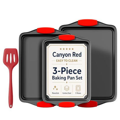 4-Piece Nonstick Carbon Steel Baking Sheet Set with Silicone Handles and Bonus Spatula