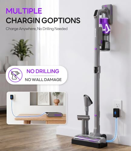 Purple Foldable Cordless Vacuum Cleaner - 75 Min Runtime, 55kPa Suction, 650W Stick Vacuum