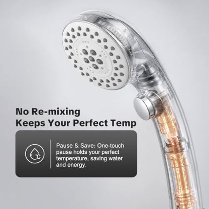 Handheld Shower Head with 5 Modes, Chrome, 60-Inch Stainless Steel Hose & Holder