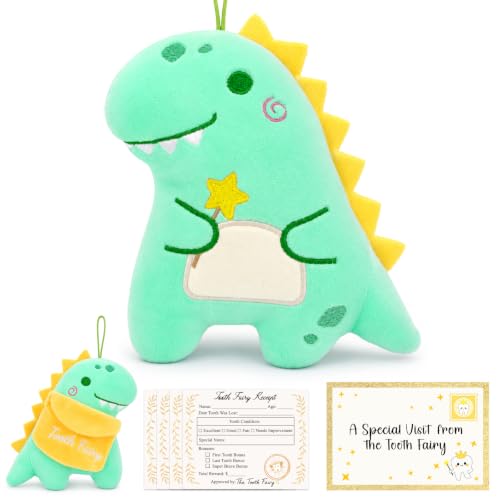6-Inch Dinosaur Plush Tooth Fairy Gift with Tooth Holder Pocket for Kids