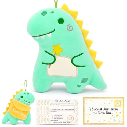 6-Inch Dinosaur Plush Tooth Fairy Gift with Tooth Holder Pocket for Kids