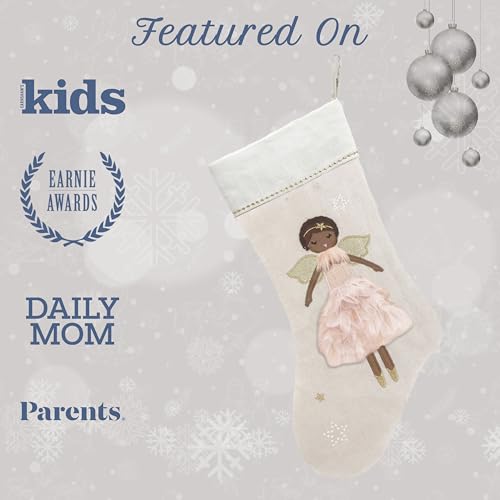 Ada Angel Linen Christmas Stocking - 21-Inch Monogram-Ready Holiday Decor