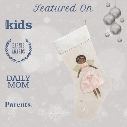 Ada Angel Linen Christmas Stocking - 21-Inch Monogram-Ready Holiday Decor